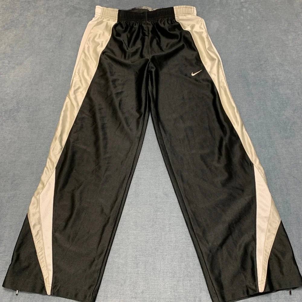 Vintage Nike Track Pants Boys L 14-16 Black Embroidered Swoosh Logo Ankle Zip